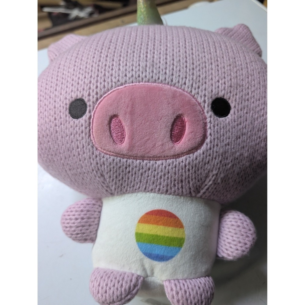 Ami Amis Pink Unipig Plush Stuffed Animal Rainbow Knit Pig Unicorn Toy